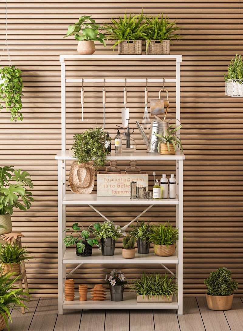 ADEBOLA Kitchen Storage Rack, Coffee Corner Table with 4 Tiers, Kitchen Microwave Stand with 5 S-shaped Hooks, Kitchen Storage Shelf for Spices, Coffee Machine and Home Appliances - Image 5